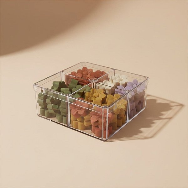 Caixa Acrilica Transparente Quadrada com Divisórias - 7x7cm - 10 unidades - Rizzo