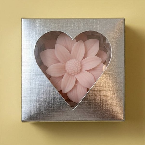 Caixa Para Doce Com Visor De Coração - 7x7x3cm - Prata Texturizada - 10 unidades - Assk - Rizzo