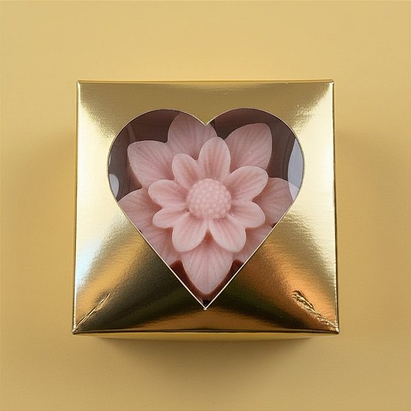 Caixa Para Doce Com Visor De Coração - 5,5x5x3cm - Ouro - 10 unidades - Assk - Rizzo