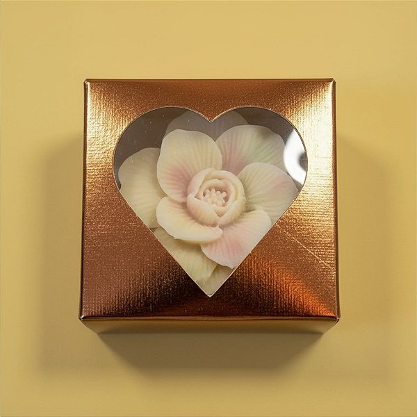 Caixa Para Doce Com Visor De Coração - 5,5x5x3cm - Bronze Texturizada - 10 unidades - Assk - Rizzo