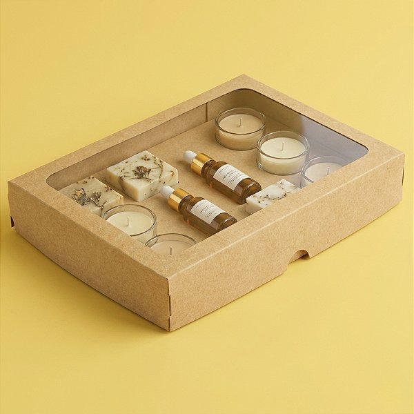Caixa com Visor S5 (16cm x 22cm x 4cm) Kraft - 10 unidades - Assk - Rizzo Embalagens