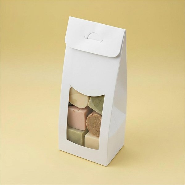 Caixa Sacolinha com Visor G (12cm x 23m x 6cm) Branca - 10 unidades - Assk - Rizzo