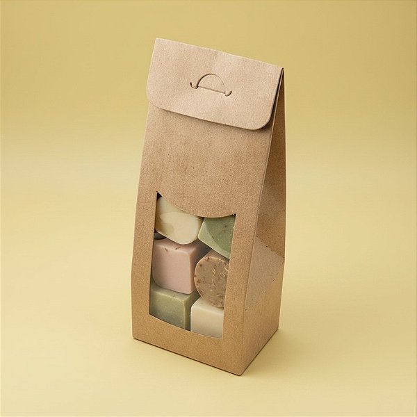 Caixa Sacolinha com Visor G (12cm x 23m x 6cm) Kraft - 10 unidades - Assk - Rizzo