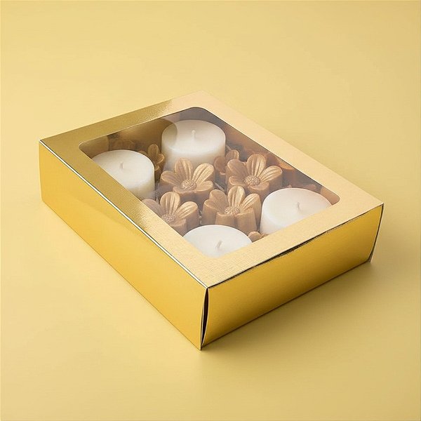 Caixa Gaveta com Visor Nº3 (12cm x 16cm x 4cm) Dourada 10 unidades Assk Rizzo Embalagens