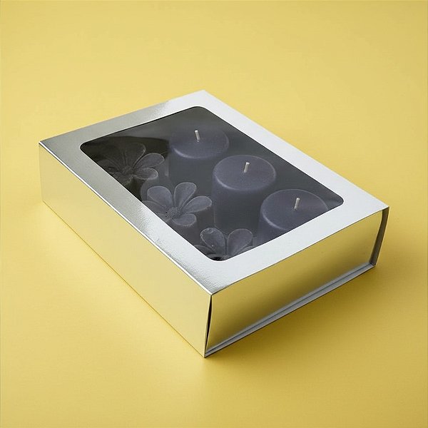 Caixa Gaveta com Visor Nº3 (12cm x 16cm x 4cm) Prata 10 unidades Assk Rizzo Embalagens