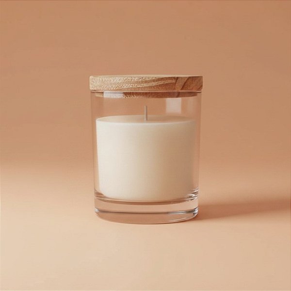 Pote De Vidro Redondo Para Vela Com Tampa De Madeira - 300ml - 1 unidade - Rizzo