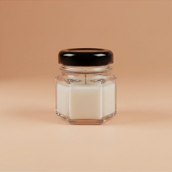 Pote De Vidro Sextavado Com Tampa Metal Preta - 4,5x5cm - 45ml - 1 unidade - Rizzo