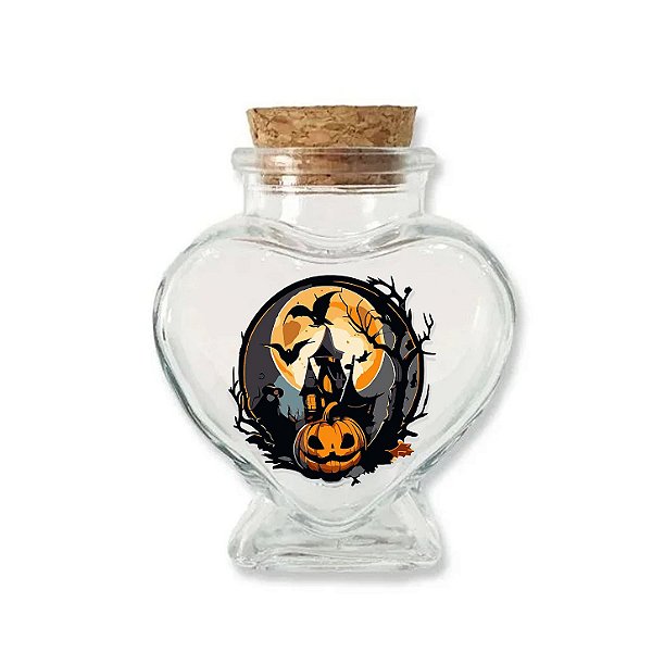 Kit Potinho de Vidro Coração de Halloween com Rolha 70ml - 6cm x 7cm - 24 unidades - Rizzo