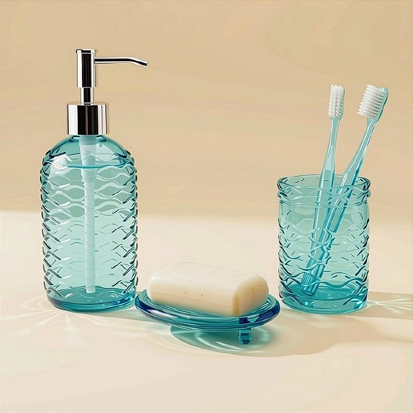 Kit para Banheiro de Vidro 3 Peças - 420ml - Azul - 1 unidade - Rizzo