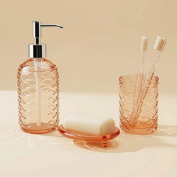 Kit para Banheiro de Vidro 3 Peças - 420ml - Laranja - 1 unidade - Rizzo