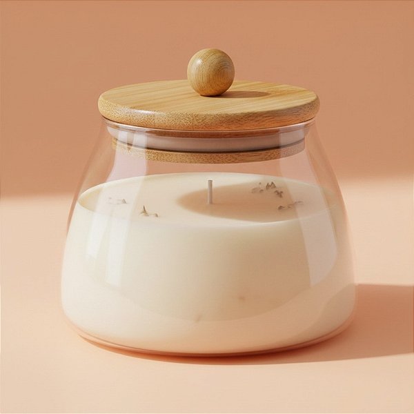Pote de Vidro Bojudo Hermético com Tampa de Bambu - 11x8cm - 550ml - 1 unidade - Rizzo
