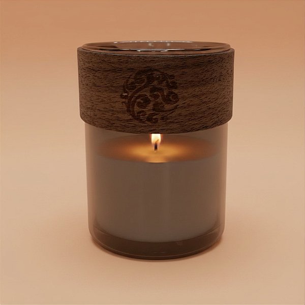 Pote de Vidro com Detalhe em Madeira - 6,5x8,5cm - 220ml - 1 unidade - Rizzo