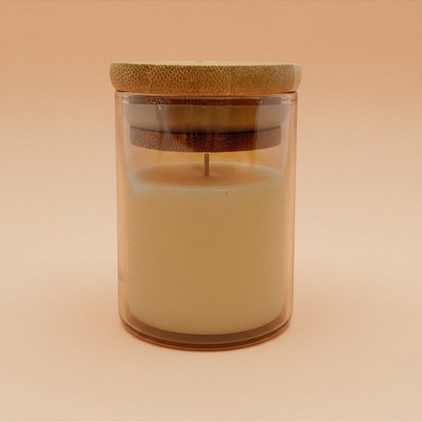 Pote de Vidro Âmbar Hermético com Tampa de Bambu - 6x8cm - 160ml - 1 unidade - Rizzo