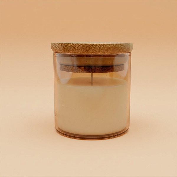 Pote de Vidro Âmbar Hermético com Tampa de Bambu - 6x6cm - 100ml - 1 unidade - Rizzo