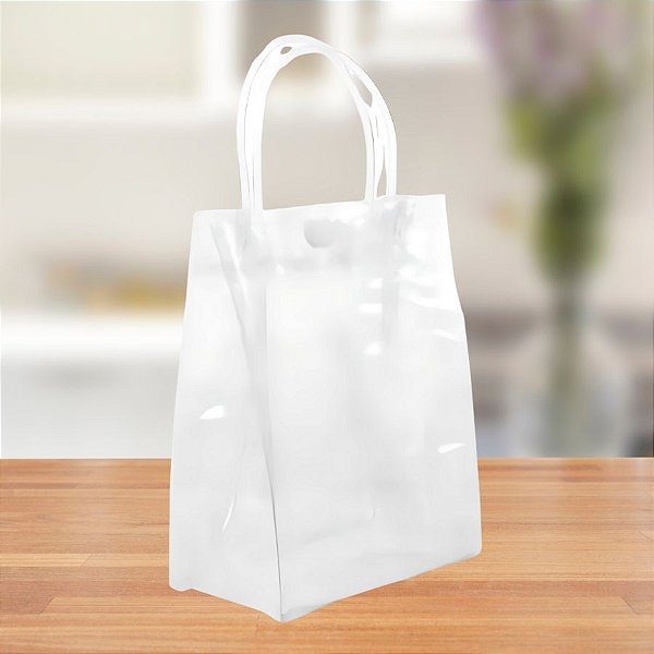 Sacola Transparente Botão Branco - 20x19x8cm - 10 unidades - Rizzo