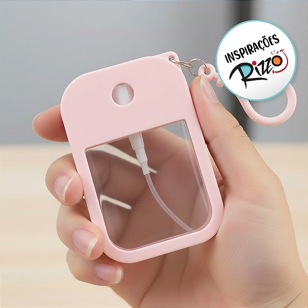 Frasco Spray Portátil Macaron Cartão com Capa de Silicone e Gancho - 38ml - Rosa - 1 unidade - Rizzo