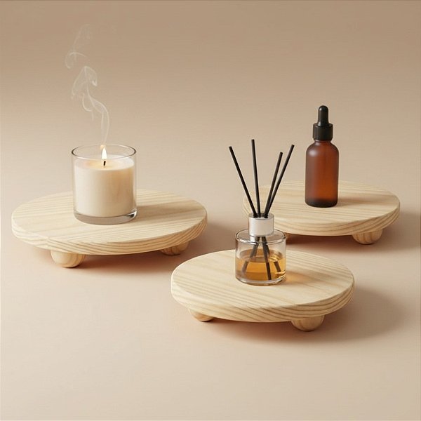 Kit Bandejas Redonda em Madeira Pinus - 25cm - 1 unidade - Rizzo