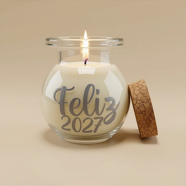 Vela Aromática de Ano Novo - Feliz 2027 - Cinza - 50g - 1 unidade - Rizzo