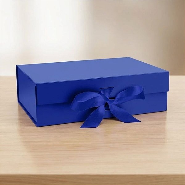Caixa de Papel Rígido Retangular com Imã e Fita  - Azul - P 20x18,2x8cm - 1 unidade - Rizzo