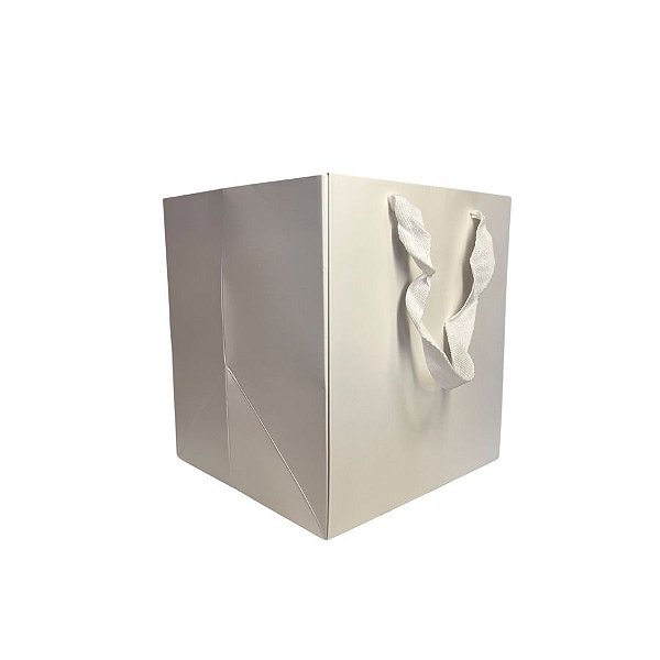 Sacola de Papel com Alça 12x12x12cm - Quadrada - Branca - 1 unidade - Rizzo