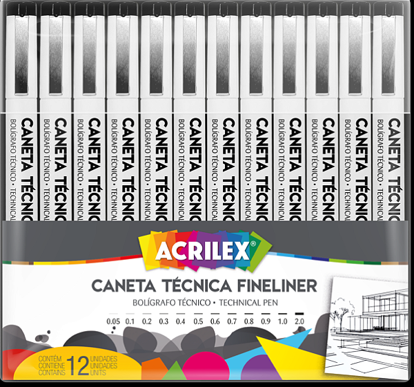 CANETA TECNICA FINELINER ACRILEX 12 UNIDADES PONTILHISMO