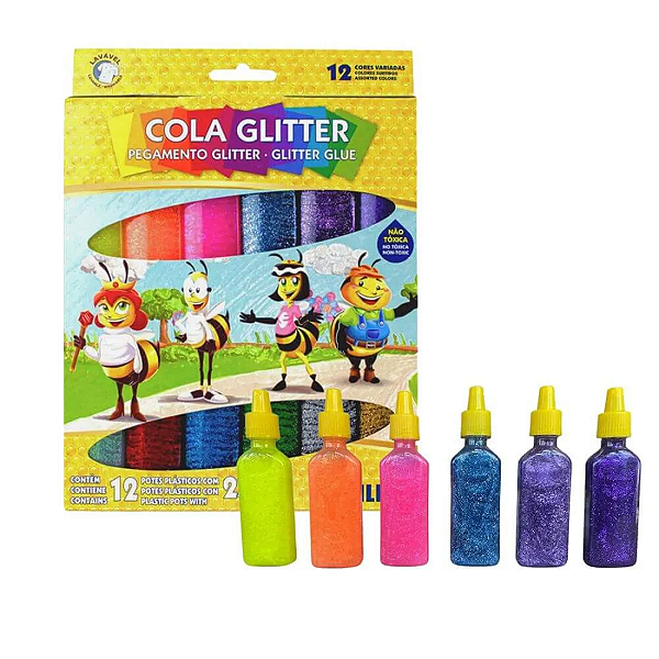 COLA GLITTER  ACRILEX ESTOJO 12 TUBOS COLORIDOS  23 GRS CADA
