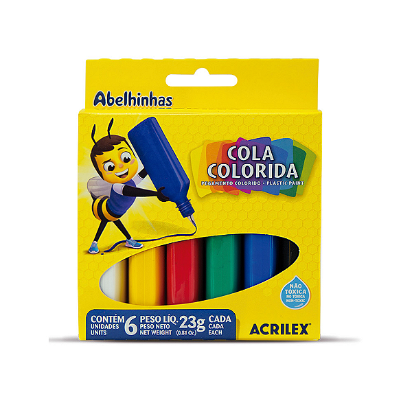 COLA COLORIDA ACRILEX ESTOJO 6 TUBOS COLORIDOS  23 GRS CADA