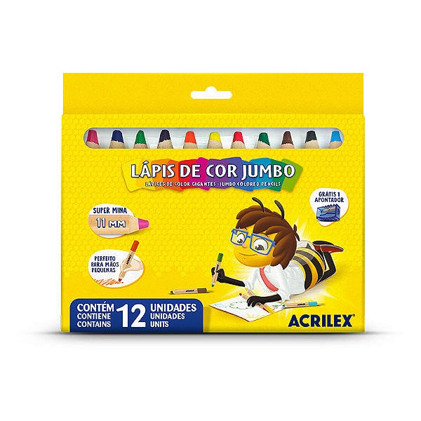 LAPIS DE COR JUMBO ACRILEX - CAIXA 12 CORES + APONTADOR