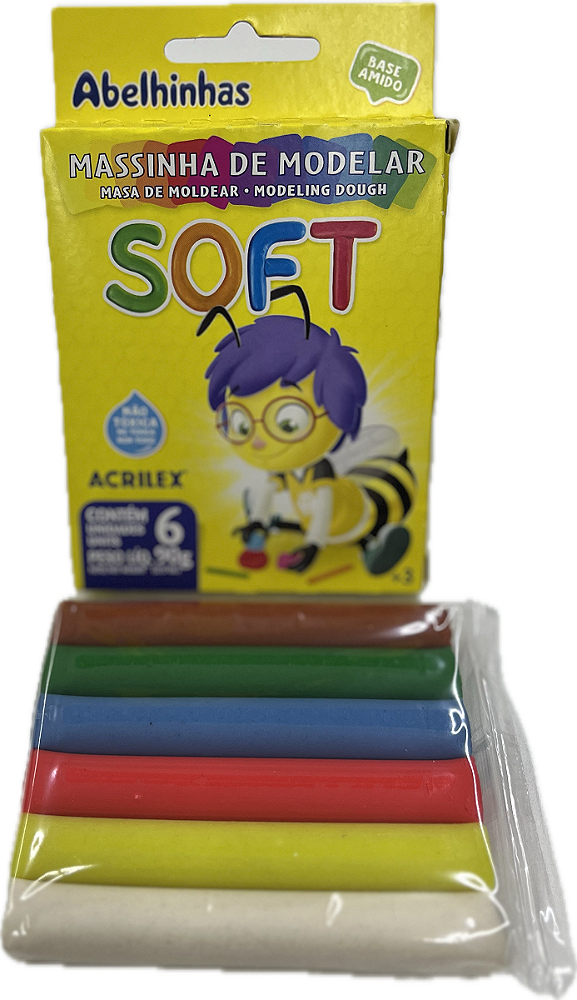 Estojo Massinha de Modelar Plastilina Acrilex 6 cores 90 g - soft