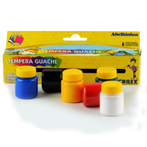Estojo Tinta Tempera Guache Acrilex - 6 cores 15 ml (abelhinhas)
