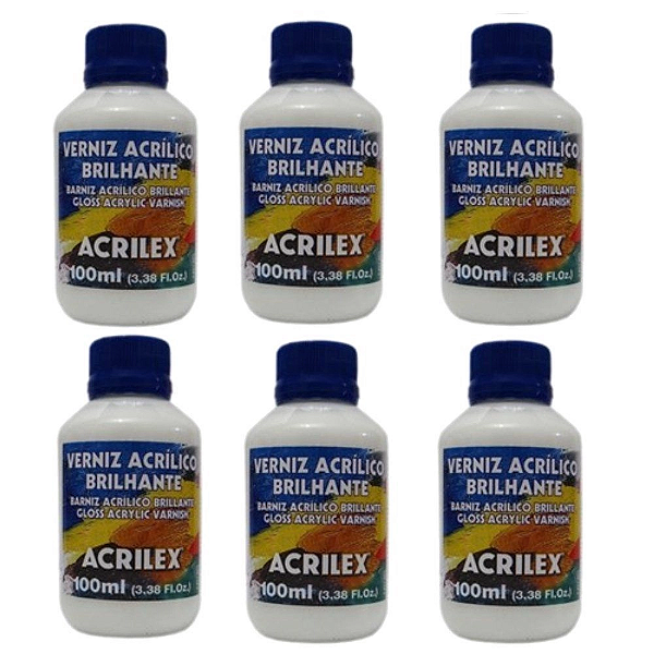 Verniz Acrílico Brilhante Acrilex 100 Ml - Kit 6 Unidades