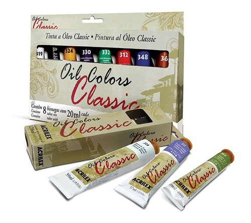 Kit Tinta Óleo Acrilex 20 Ml - Oil Colors Classic - 8 Cores