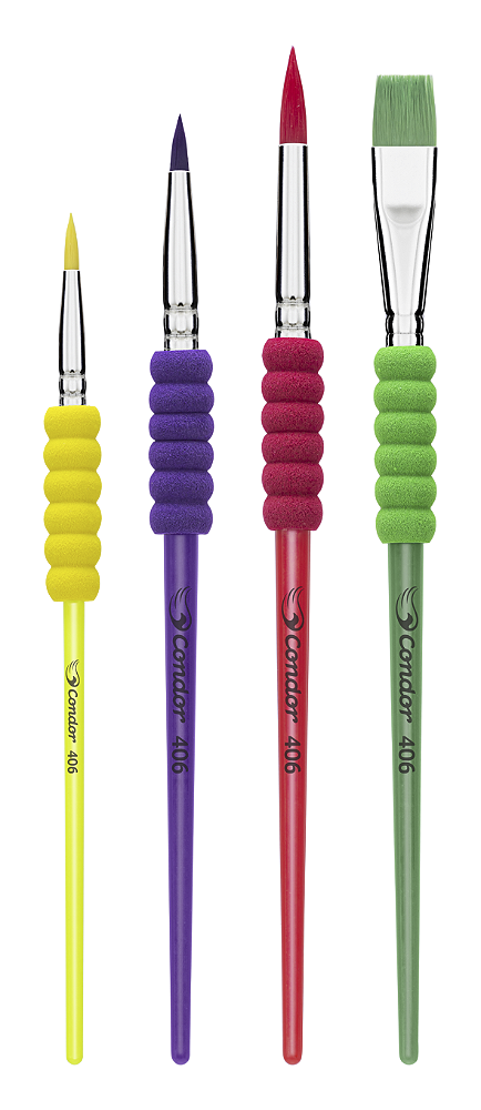 Kit Escolar Pincel Condor 406 Cabo anatomico - 4 pçs