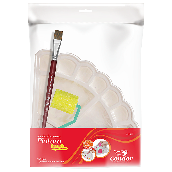 Conjunto Básico Condor Pintura Artística Godê Rolinho Pincel - leque