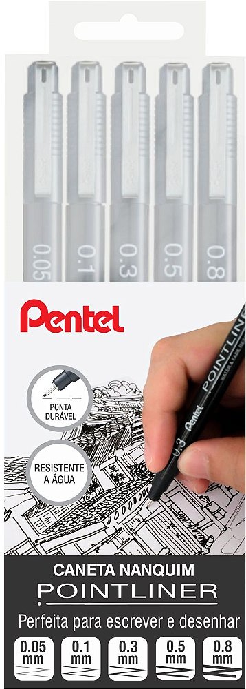 Estojo Caneta Nanquim Pentel Pointliner 5 pontas
