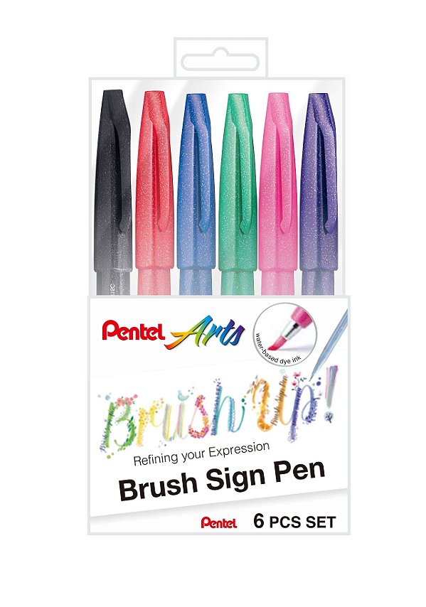 Estojo MarcadorPentel Brush Sign Pen 6 cores Lettering Trad