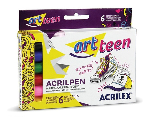 Caneta Marcador Permanente Para Tecidos Acrilpen Kit 6 Cores