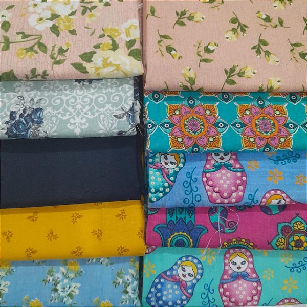Tecido Tricoline 10 Estampas 50x1,4m Artesanato Patchwork