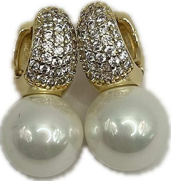 Brinco semijóia Argola Cravejada Zirconia Pérola Banho Ouro