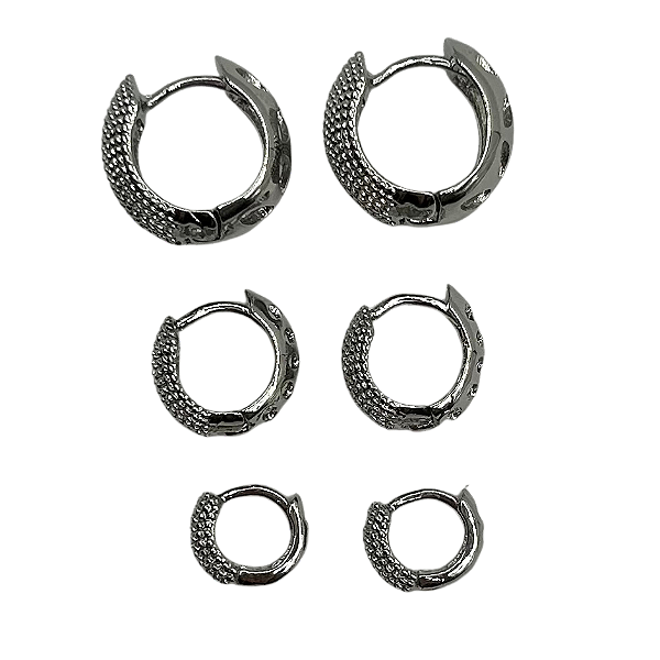 Conjunto semijóia Trio Brinco Argola Pontilhada Ouro Branco