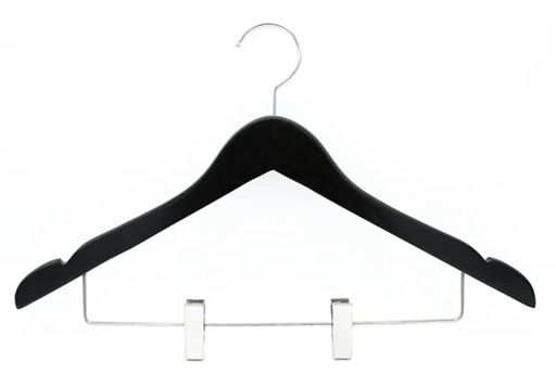 CABIDE DE MADEIRA COM PRESILHA PRETO COM GANCHO CROMADO - PCT C/50