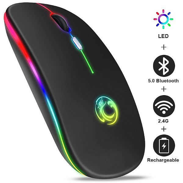 Mouse Gamer Sem Fio Bluetooth, Recarregável Sem, Tablet de Computador, LED Rgb,