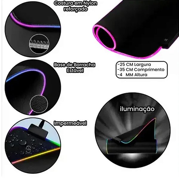 Mouse Pad Gamer Com Led RGB Antiderrapante Impermeável B-Max BM-781