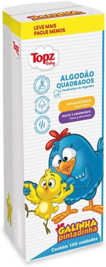 Algodao Quadrado Galinha Pintadinha com 100 unidades - Topz