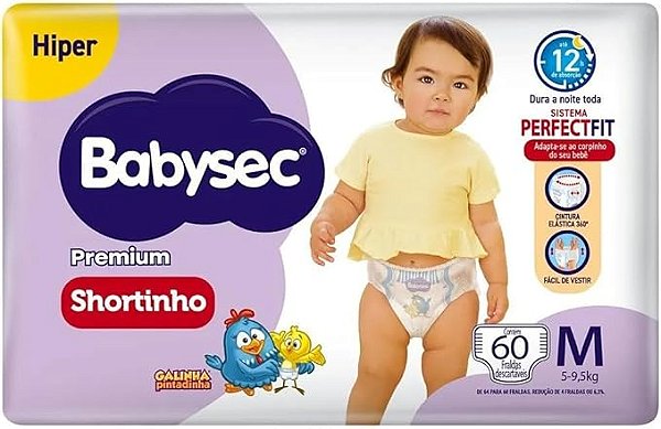 Fralda M Babysec Shortinho Hiper com 60 unidades
