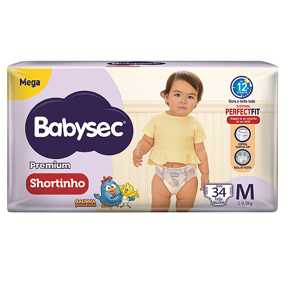 Fralda M Babysec Shortinho Mega com 34 unidades