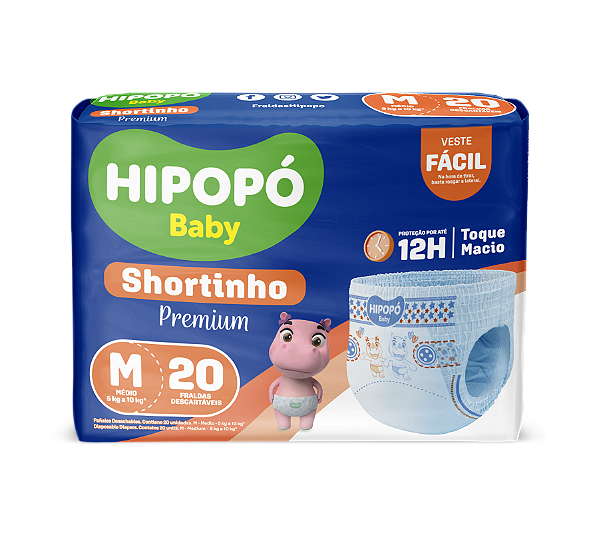Fralda M Hipopo Baby Shortinho Jumbinho com 20 unidades