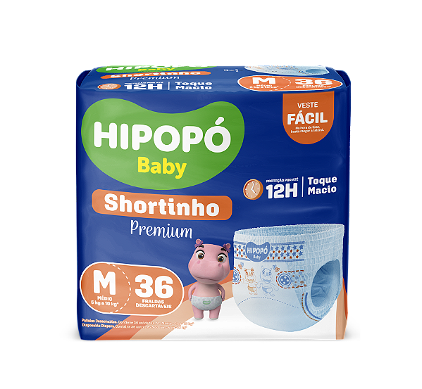 Fralda M Hipopo Baby Shortinho Jumbo com 36 unidades