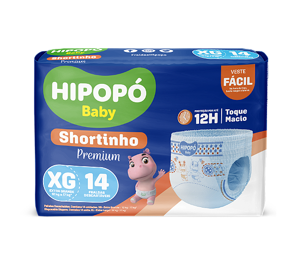Fralda XG Hipopo Baby Shortinho Jumbinho com 14 unidades