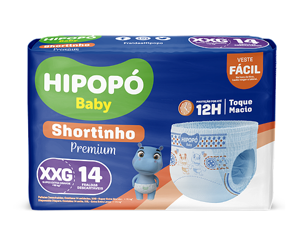 Fralda XXG Hipopo Baby Shortinho Jumbinho com 14 unidades